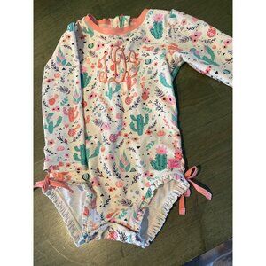 Ruffle Butts Girls Long Sleeve Cactus Print Swimsuit Size 3T Pink & White With M